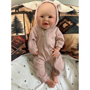 🆕17 Inch Realistic Full Silicone Lifelike Reborn Smiling Girl With Open Eyes